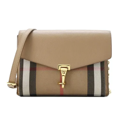 Túi Đeo Chéo Nữ Burberry Macken Crossbody Bag Leather And House Check Canvas Màu Nâu