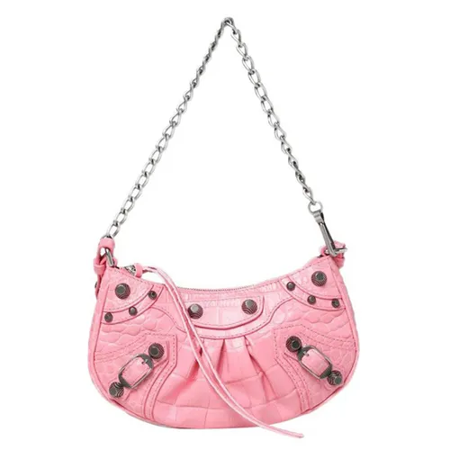 Túi Đeo Vai Nữ Balenciaga Pink Le Cagole Mini Bag Crocodile Embossed With Chain 69581423EBY5812 Màu Hồng