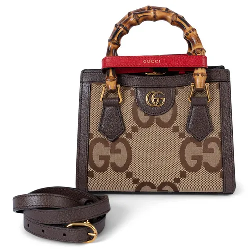 Túi Đeo Vai Nữ Gucci Camel Ebony Jumbo Gg Diana Mini Tote Shoulder Bag Màu Nâu