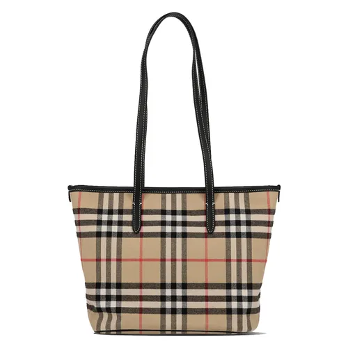 Túi Tote Nữ Burberry Canvas Check Leather Bag 81120561 Màu Be Nâu
