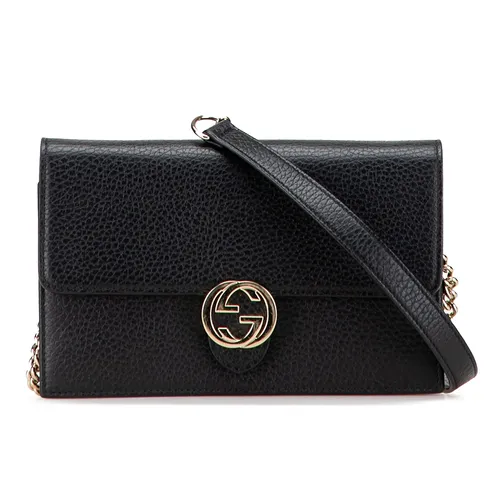 Túi Xách Gucci Pebbled Leather Interlocking G Wallet On Chain Clutch Bag Màu Đen