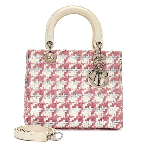 Túi Xách Nữ Christian Dior Leather Lady Dior Medium Pink, White And Silver Tweed Màu Hồng Trắng