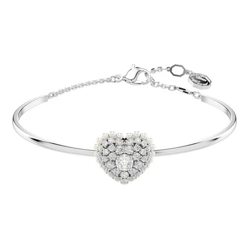 Vòng Đeo Tay Nữ Swarovski Hyperbola Bangle Heart, White, Rhodium Plated 5684385 Màu Bạc