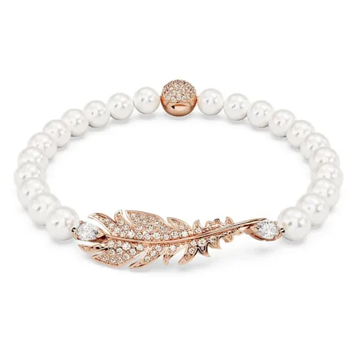 Vòng Đeo Tay Nữ Swarovski Nice bracelet Magnetic Closure, Feather, White, Rose Gold-tone Plated 5663482 Màu Trắng