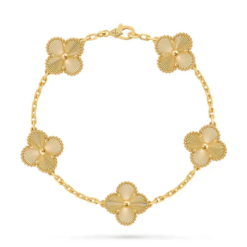 Vòng Đeo Tay Nữ Van Cleef & Arpels Vintage Alhambra Bracelet, 5 Motifs 18K Yellow Gold VCARP3JK00 Màu Vàng Gold