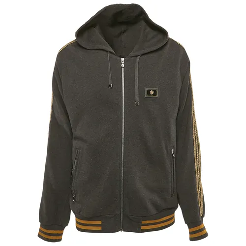 Áo Khoác Nam Dolce & Gabbana D&G Charcoal Grey Cotton Knit Lace Trim Detail Hooded Jacket khoacdolceni2-2 Màu Xám Size 50