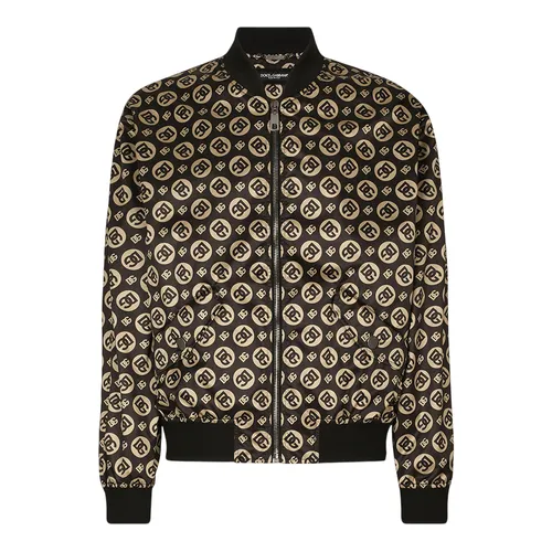 Áo Khoác Nam Dolce & Gabbana D&G Logo Print Bomber Jacket G9AJXT Màu Nâu Đen Size 46