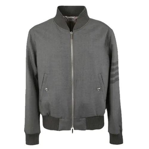Áo Khoác Nam Thom Browne 4-Bar Ribbed Knit Med Grey Twill MJO030A 04346 035 Màu Xám Size 1