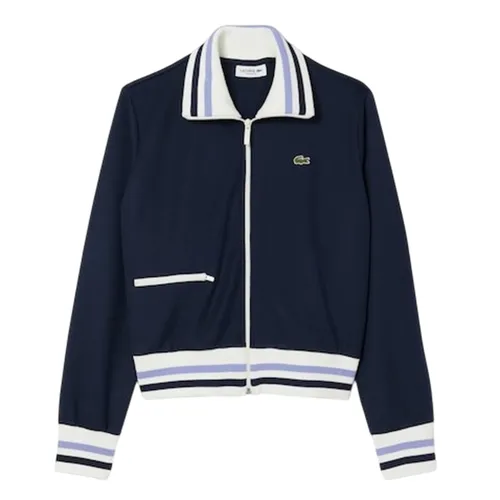 Áo Khoác Nữ Lacoste Women's Zip-Up Stripe Accent Sweatshirt Blue SF5252-51-166 Màu Xanh Navy Size 36
