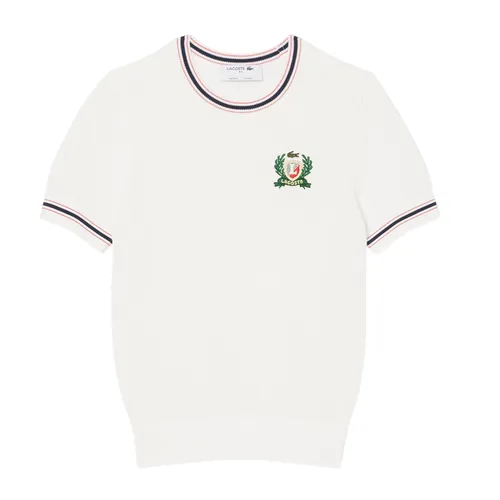 Áo Len Nữ Lacoste Women's Made In France Embroidered Shield Sweater AF9561 70V Màu Trắng Size 34