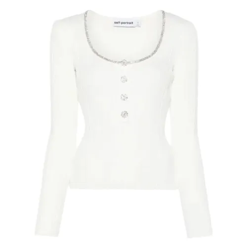 Áo Len Nữ Self Portrait White Embellished Knit Top With Crystals Embell AW24 180TA W Màu Trắng Size M