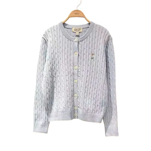 Áo Len Nữ WHOAU SS25 Steve Bear Màu Xanh Nhạt