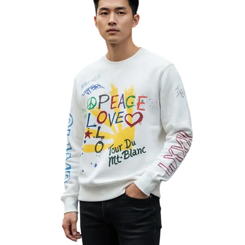 Áo Len Nam Ralph Lauren Peace Love Waffle Knit Crewneck White 710936377001 Màu Trắng Hoạ Tiết Size S