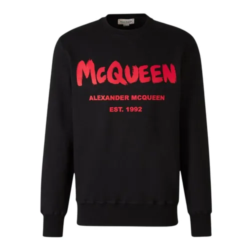 Áo Nỉ Sweater Nam Alexander McQueen Graffiti Logo Crewneck Sweatshirt Black/Lust Red 688713 QTAAB 0509 Màu Đen Size S