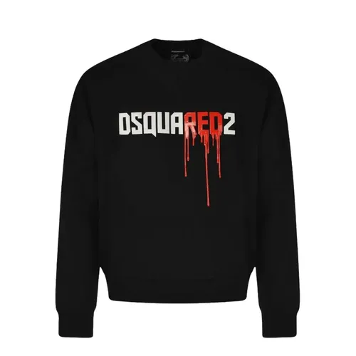 Áo Nỉ Sweater Nam Dsquared2 Bloody Red Logo Cool Fit Crewneck S74GU0813 S25516 900 Màu Đen Size S