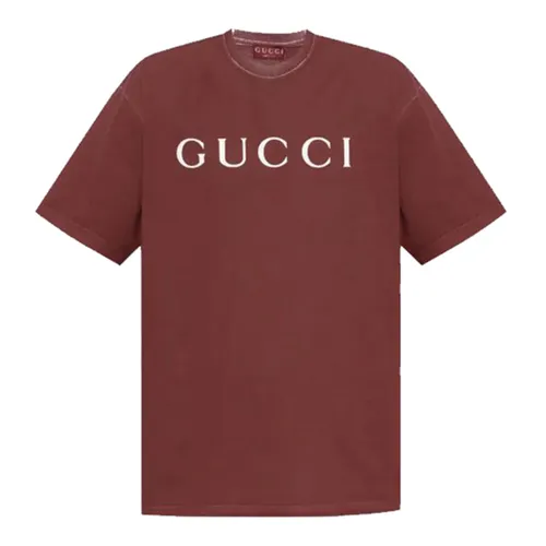 Áo Phông Nam Gucci Cotton Jersey Burgundy With Printed Logo 796395 XJG26 6207 Màu Đỏ Đô Size XS