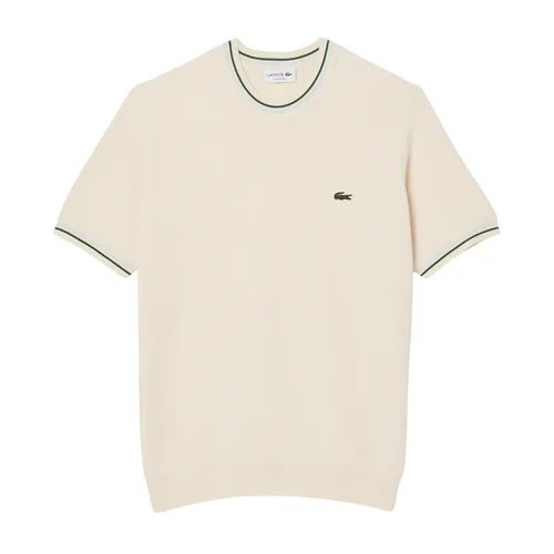 Áo Phông Nam Lacoste Men's Classic Fit Striped Knit T-Shirt AH9301 BPI Màu Trắng Kem Size 2