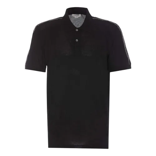 Áo Polo Nam Alexander McQueen Black Cotton Pique Branded Strap Shoulders 794696 QXAAO 0548 Màu Đen Size L