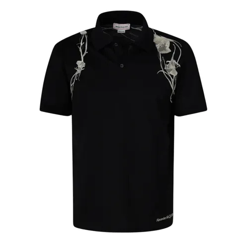 Áo Polo Nam Alexander McQueen Pressed Flower Harness Embroidered In Black 794720 QXAAJ 1000 Màu Đen Size L