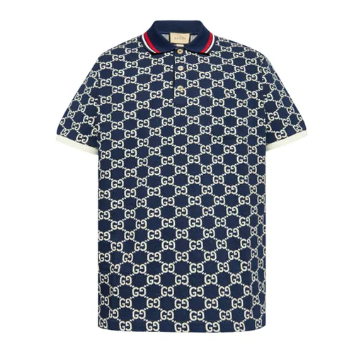 Áo Polo Nam Gucci GG Cotton Jersey Jacquard 768636 XJF49 4492 Màu Xanh Navy Size S