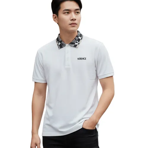 Áo Polo Nam Versace Polo Shirt With Trimmed Collar 1012260 1A14426 2W020 Màu Trắng Size XS