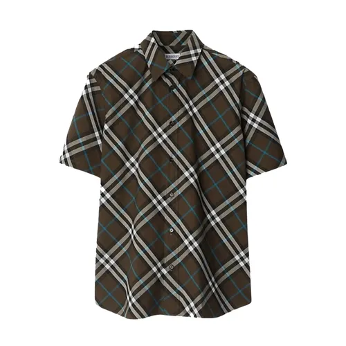Áo Sơ Mi Cộc Tay Nam Burberry Short-sleeve Checked Cotton Shirt Snug Brown - 80992241 Phối Màu Size XS
