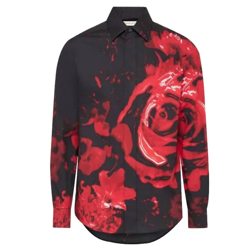 Áo Sơ Mi Nam Alexander Mcqueen Men's Wax Flower Shirt In Black/Red 795107 Q0AA2 1111 Màu Đen Đỏ Size 15++