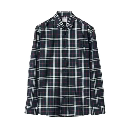 Áo Sơ Mi Nam Burberry Simson Check Cotton Long Sleeve Shirt In Navy - 80732201 Phối Màu Size XS