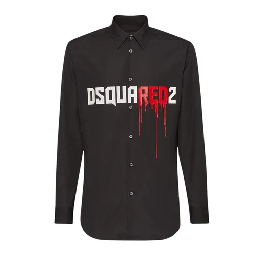 Áo Sơ Mi Nam Dsquared2 Bloody Red Llogo-Print Cotton S74DM0863 S36275 900 Màu Đen Size 46