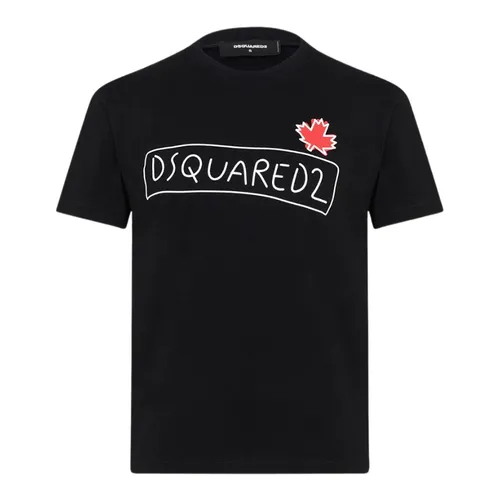 Áo Thun Nam Dsquared2 Supercrew Logo Printed In Black S71GD1130 S23009 900 Màu Đen Size S