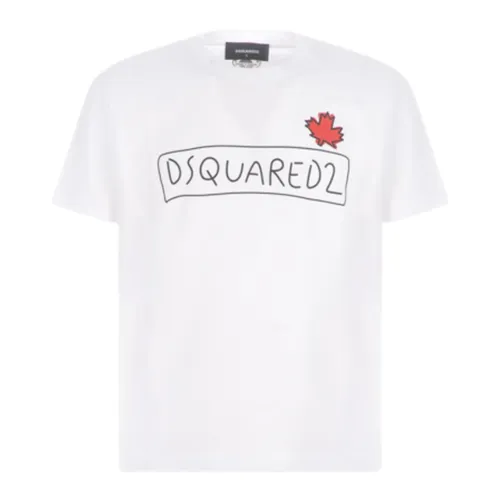 Áo Thun Nam Dsquared2 Supercrew Logo Printed In White S71GD1130 S23009 100 Màu Trắng Size XS
