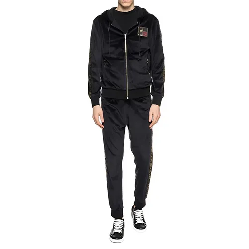 Bộ Thể Thao Nam Roberto Cavalli Black Sporty Chenille Full Zup Hooded IYX02P-1 Màu Đen Size M