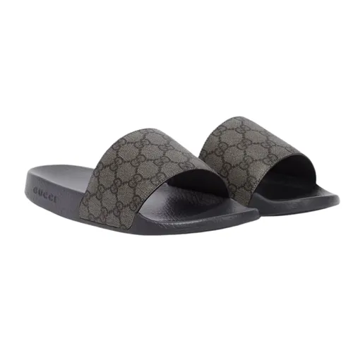 Dép Nam Gucci Black GG Supreme Canvas Slide Grey 739108 2ZG0G 8713 Màu Xám Size 5