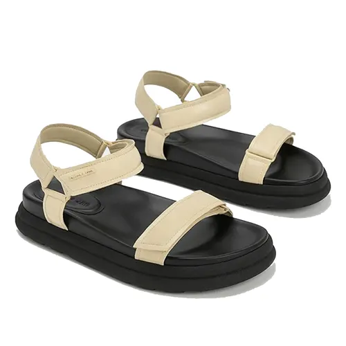 Dép Sandal Nữ Charles & Keith CNK Patent Strappy Sports Sandals Patent 70580209 Đen Vàng Size 37
