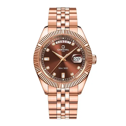 Đồng Hồ Nam Carnival Quartz Watch 8190G-VH-N Màu Vàng Hồng/Nâu