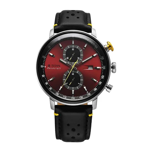 Đồng Hồ Nam Titan Race Craft Leather Strap Watch 1857KL03 Màu Đen/Đỏ