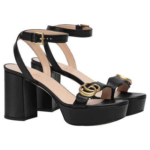 Giày Cao Gót Nữ Gucci Platform Sandal With Lined G Black Màu Đen Size 37.5