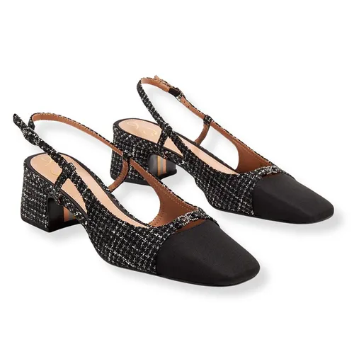 Giày Cao Gót Nữ Sam Edelman Tarra Slingback Pumps Sandal 5cm Black Tweed Màu Đen Size 6.5