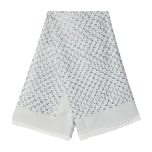 Khăn Quàng Cổ Gucci GG Jacquard Wool And Silk Scarf 8092263GC46 Màu Xám Nhạt