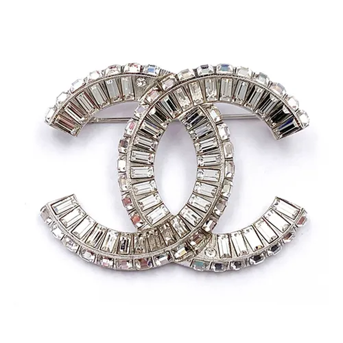 Khuyên Tai Nữ Chanel Classic Silver CC Baguette Crystal Brooch AB5233-00836 Màu Bạc