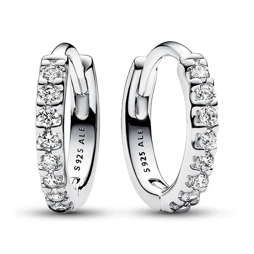 Khuyên Tai Nữ Pandora Sparkling Huggie Hoop Earrings Sterling Silver 293015C01 Màu Bạc Trắng