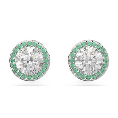 Khuyên Tai Nữ Swarovski Constella Stud, Round Cut, Pavé, Green, Rhodium Plated 5639750 Màu Xanh Bạc