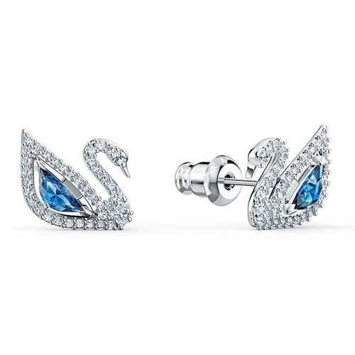 Khuyên Tai Nữ Swarovski Dazzling Swan Stud Earrings Màu Xanh Bạc (Tách Set No Box)