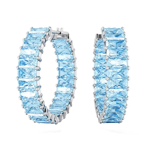 Khuyên Tai Nữ Swarovski Matrix Hoop Earrings Baguette Cut, Blue, Rhodium Plated 5659037 Màu Xanh