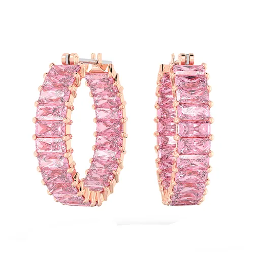 Khuyên Tai Nữ Swarovski Matrix Hoop Earrings Baguette Cut, Pink, Rose Gold-Tone Plated 5657726 Màu Hồng