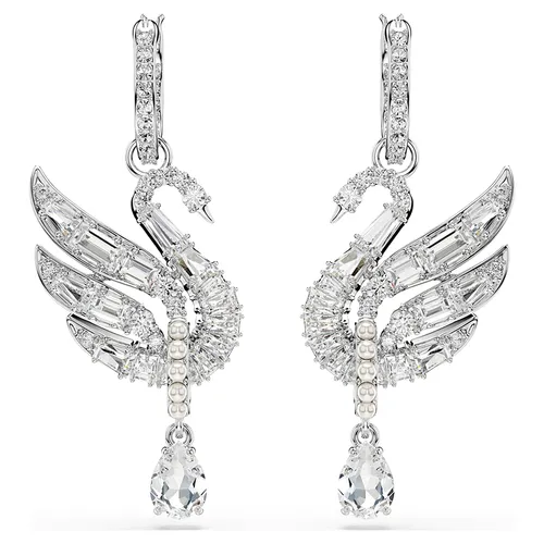 Khuyên Tai Nữ Swarovski Swan Earrings Swan, White, Rhodium Plated 5723388 Màu Bạc
