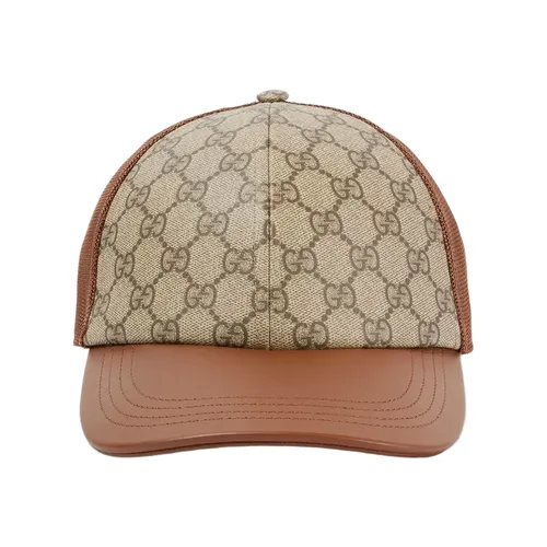 Mũ Gucci GG Canvas Leather Trimmed Baseball Cap Màu Nâu Be Size S