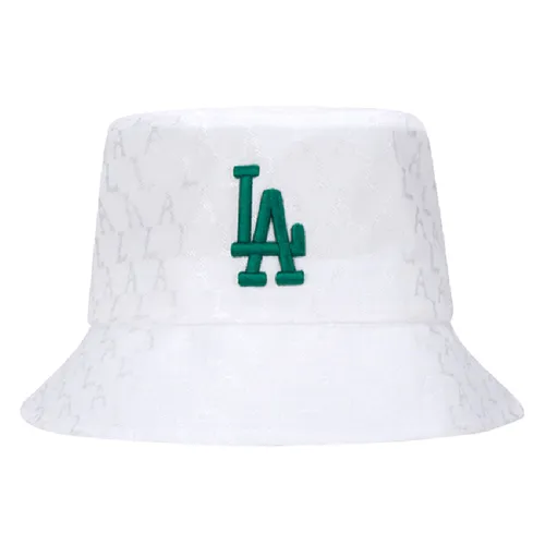 Mũ MLB LA Dodgers Green Logo Monogram Jacquard Bucket Hat White 32CPH3111 07W Màu Trắng Size 57