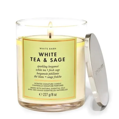 Nến Thơm Bath & Body Works White Tea & Sage Signature Single Wick Candle 227g