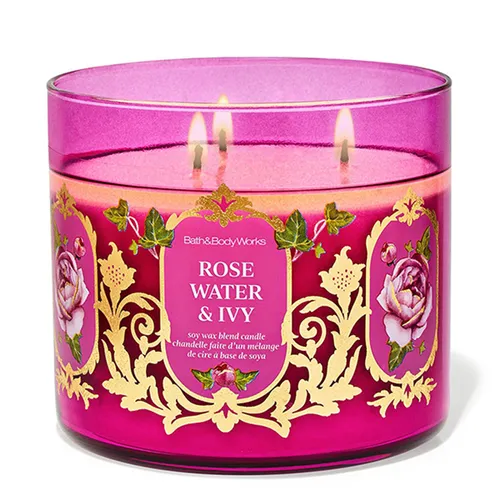 Nến Thơm 3 Bấc Bath & Body Works Rose Water & Ivy 3-Wick Candle 411g